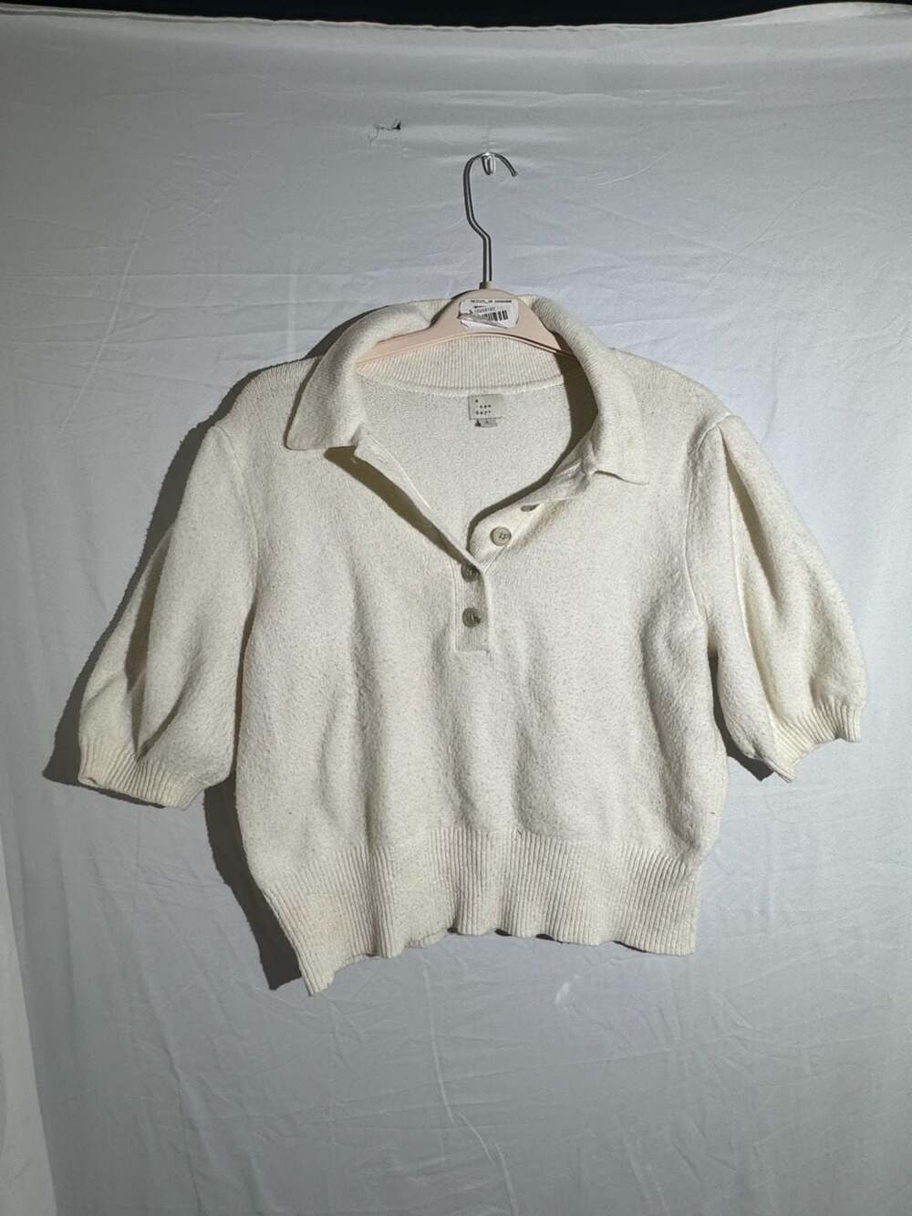 A New Day Polo Sweater Womens Large Cream Knit Short Puff Sleeve Collared
